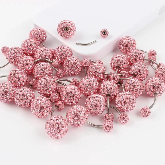 Belly button ring 6/12 mm ball 16G not allergic stainless steel piercing aurora white pink top quality navel bar body jewelry-Pink length 8mm