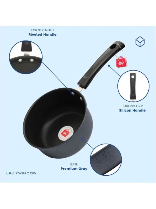 LAZYWINDOW Grey Hard Anodised Non-Stick Cookware Sets ( Set of 4 )