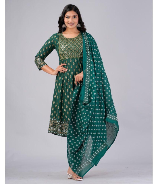 MAUKA Rayon Printed Kurti With Pants Womens Stitched Salwar Suit - Green ( Pack of 1 ) - None