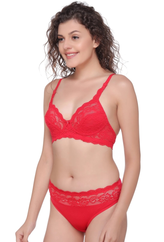 Salsa 5501 Sexy Red Lace Medium Coverage Non Padded Bridal Honeymoon Bra & Panty Sets-34 / B / Red