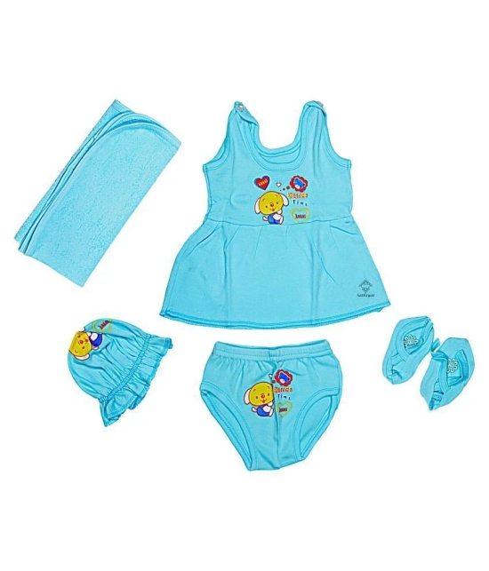 Sathiyas Blue Cotton 5 Pcs Gift Pack - 0-6 Months