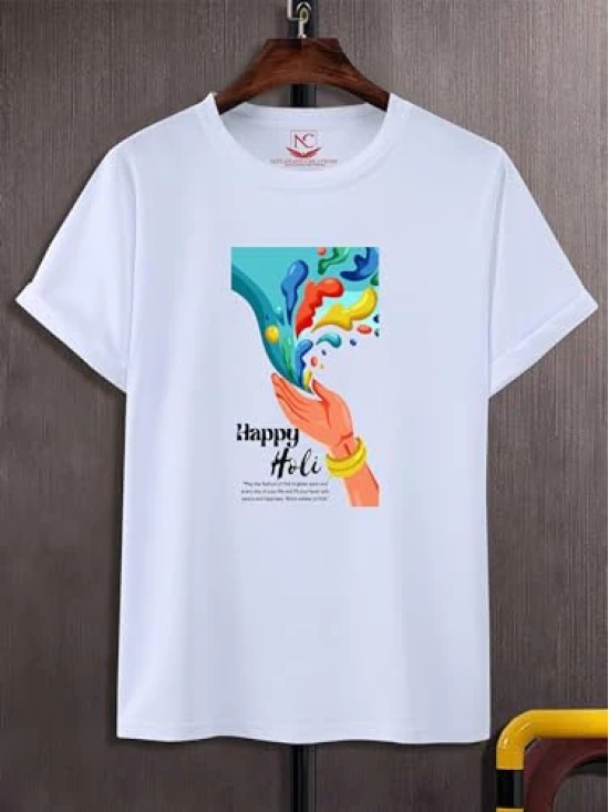 NITYANAND CREATIONS Round Neck White Holi T-Shirt for MEN-HOLI-T-SHIRT-11513-L