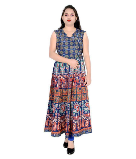 Sttoffa - Blue Cotton Women's Flared Kurti - M