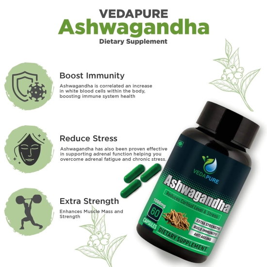 Vedapure Naturals Veda Testo-19 Anabolic Booster - 60 Capsules &  Veda Ashwagandha Anxiety & Stress Relief-60 capsules Combo Pack