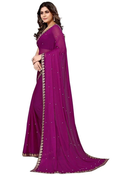 Saadhvi Lycra Solid Saree With Blouse Piece - Purple ( Pack of 1 ) - Purple