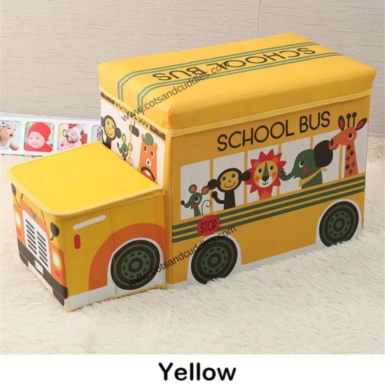Fun and Functional: Bus Shape Toys Organizer for Kids Clothes and Toy Storage-Yellow