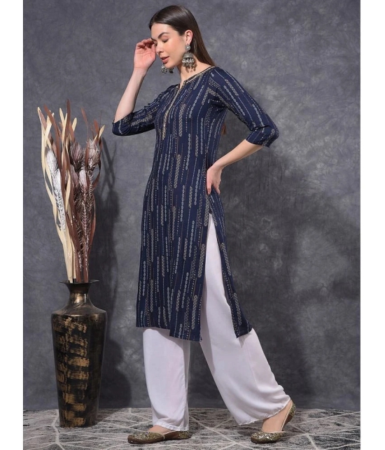 Mamoose Cotton Blend Self Design Straight Womens Kurti - Blue ( Pack of 1 ) - None