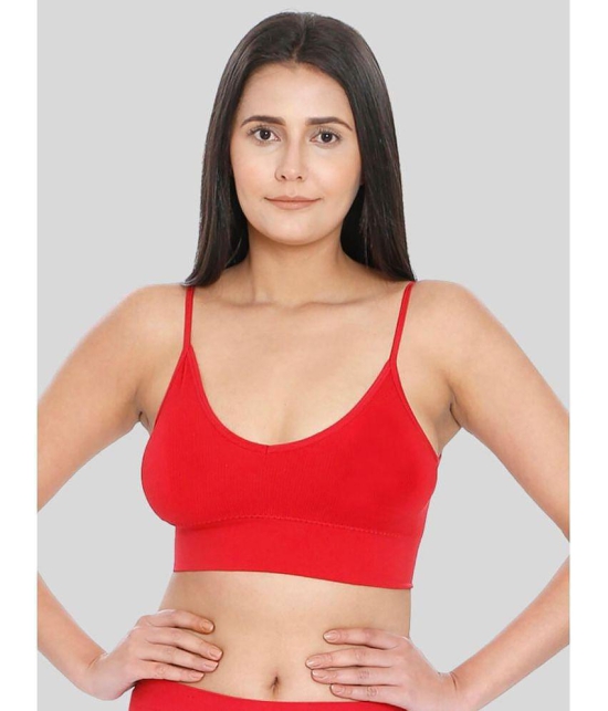 ILRASO - Red Cotton Blend Removable Padding Women's Sports Bra ( Pack of 1 ) - None