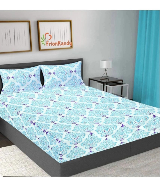 FrionKandy Living - Light Blue Cotton Double Bedsheet with 2 Pillow Covers - Light Blue