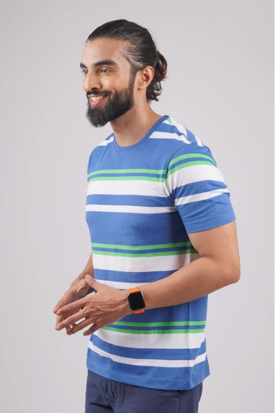 Men's Blue Striped Crew Neck T-Shirt