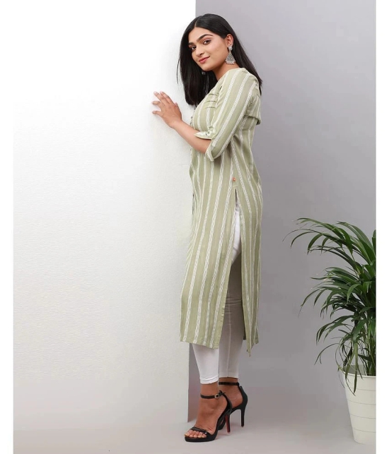 Alena Rayon Striped Asymmetrical Womens Kurti - Green ( Pack of 1 ) - None