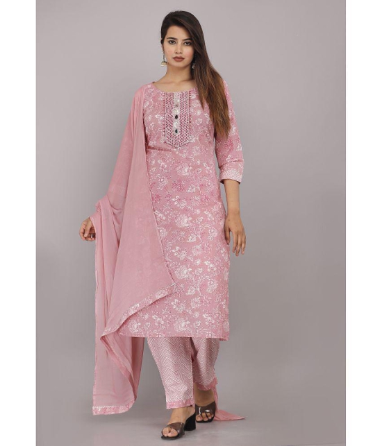 HIGHLIGHT FASHION EXPORT - Pink Straight Cotton Womens Stitched Salwar Suit ( Pack of 1 ) - None