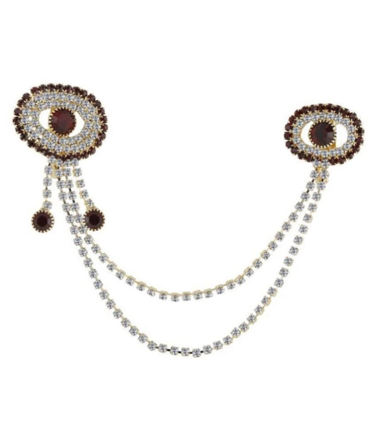 Silver Shine Traditional Gold Plated Exlusive Maroon Colour and White Diamond Studded Designer Wedding Brooch For Unisex Jewellery - Golden