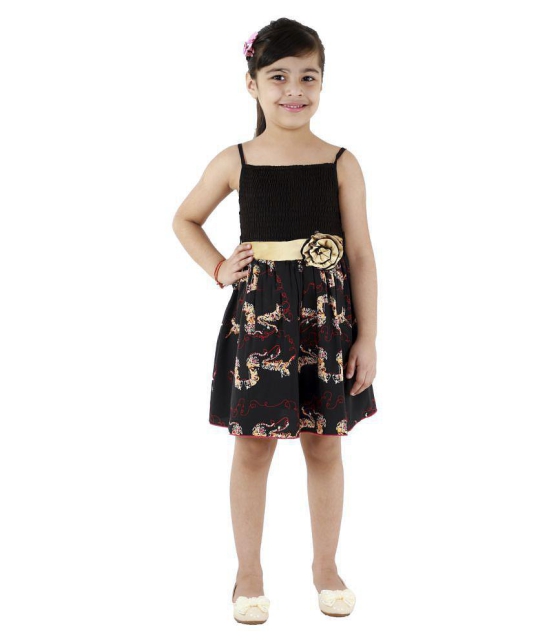 Kids Cave Dress for girls Fit And Flare Regular Fit Knee Length Fabric Polycrepe smoking Frock Dress(Color_Black With Animal Print,Size_3 Years to 12 Years) - None