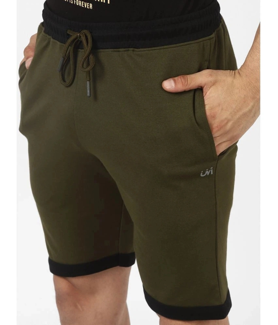 UrbanMark Men Cotton Stretch Regular Fit Lounge Shorts-Olive - None