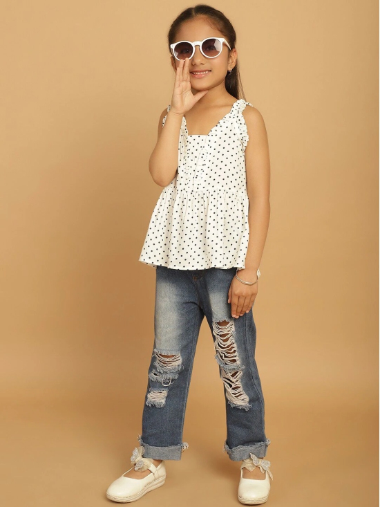 MINI & MING Girls Polka Dot Print Shoulder Straps Peplum Top