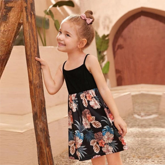 BabyGirl's Cotton Black Multicolor Foral Designer Frocks & Dresses for Kids.-6 Year-8 Year