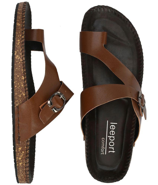 Leeport - Tan Mens Leather Slipper - None