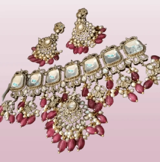  Exquisite Kundan and Pearl Choker Set with Ruby Stones