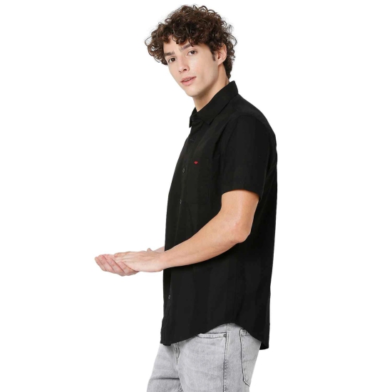 Black Dobby Slim Fit Casual Shirt