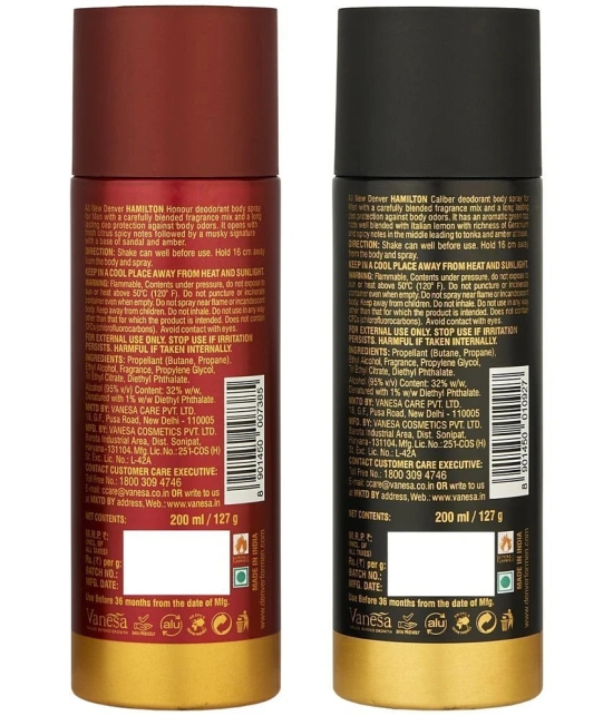 Denver Honour & Caliber Deo Deodorant Spray for Men - 200ML (Combo Pack of 2)