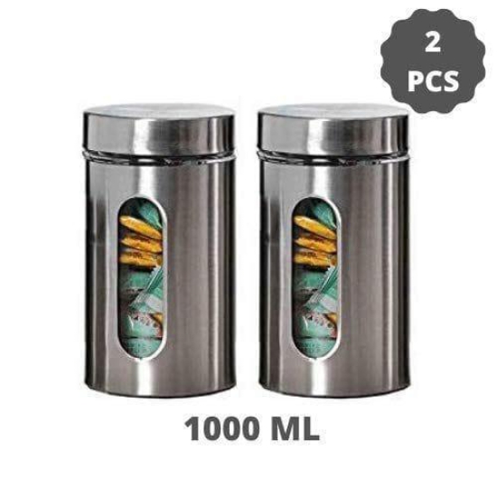 Femora Femora Glass Window Jar for Kitchen Storage Kitchen Storage Jars with Glass Window, 1000 ml, Set of 2, Free Replacement of Lids