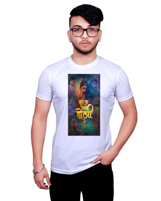 NITYANAND CREATIONS Round Neck White Holi T-Shirt for MEN-HOLI-T-SHIRT-11522-M