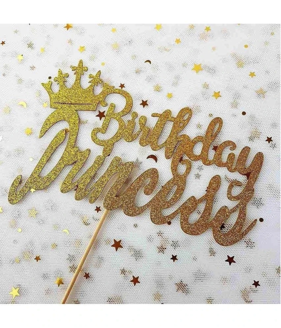 Zyozi  Happy Birthday Cake Topper for Princess Birthday Zyoziques,Gold Glitter - Gold