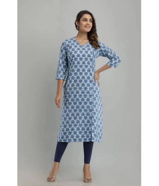 Frionkandy - Blue Cotton Womens A-line Kurti ( Pack of 1 ) - None