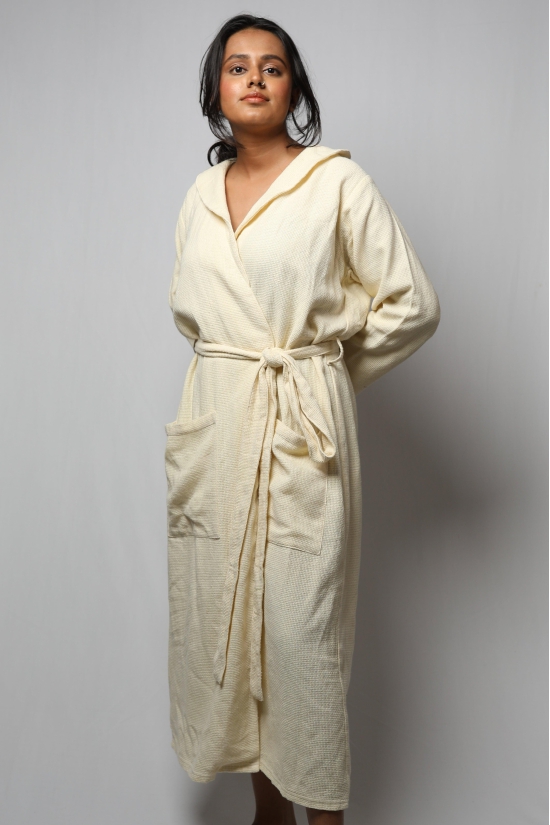 Cotton matte bathrobe with lining - full length-White / Custom