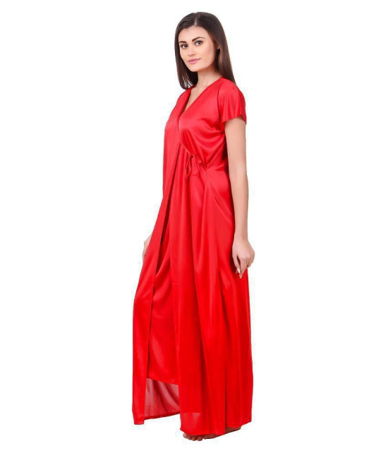 Fasense Satin Nighty & Night Gowns - Red - None