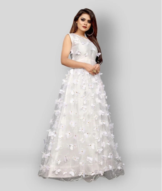 Apnisha - White Flared Net Womens Stitched Ethnic Gown ( Pack of 1 ) - Free Size