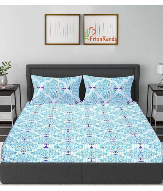 FrionKandy Living Cotton Abstract Double Bedsheet with 2 Pillow Covers - Turquoise - Turquoise