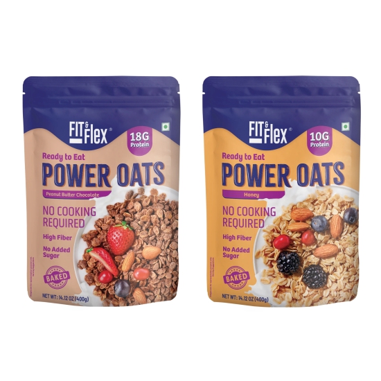 Power Oats | Honey Flavor  + Peanut Butter | No Cooking Required - Ready To Eat | Zero Added Sugar (Pack of 2)