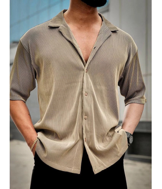 clafoutis Polyester Regular Fit Self Design Half Sleeves Men's Casual Shirt - Camel ( Pack of 1 ) - None