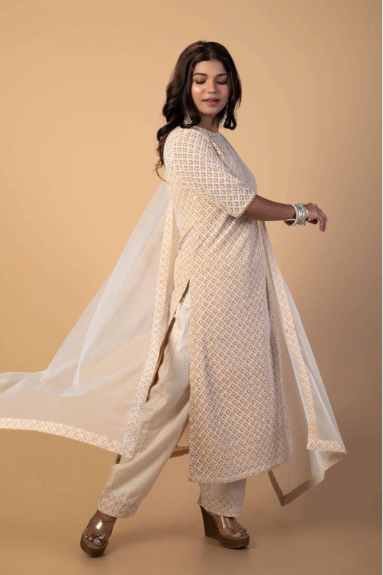  Dewdrop Beige Embroidered Kurta Set-M