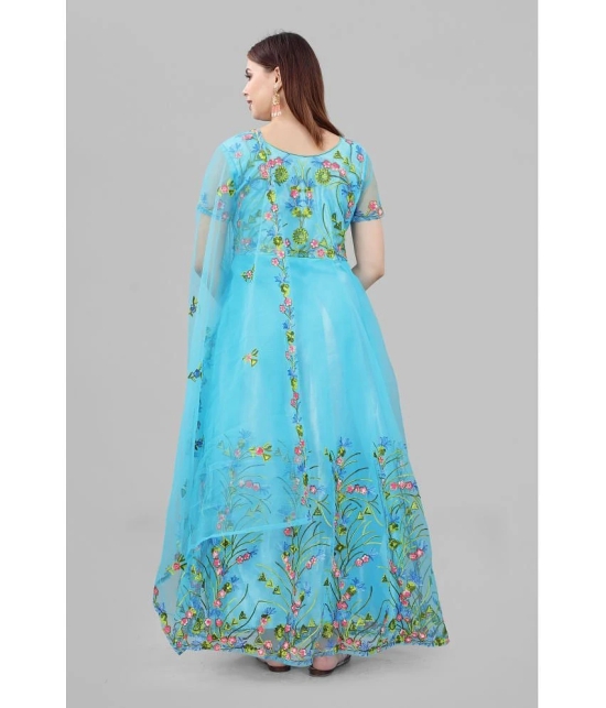 Apnisha - Turquoise Anarkali Net Womens Semi Stitched Ethnic Gown ( Pack of 1 ) - None