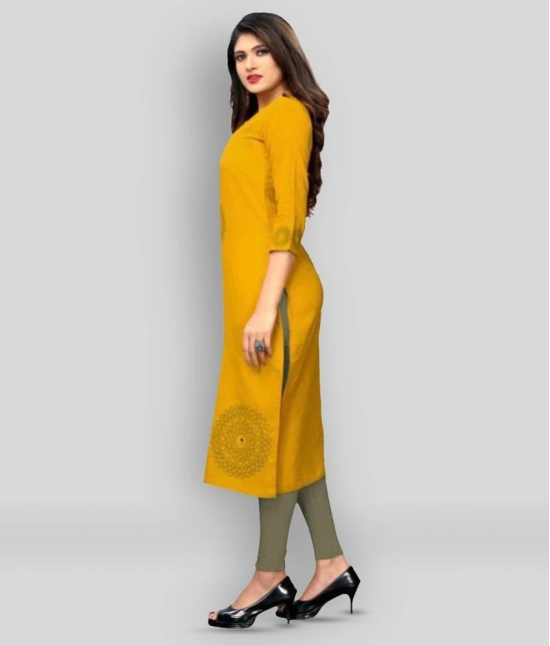 Vbuyz - Yellow Cotton Womens High Slit Kurti ( Pack of 1 ) - L