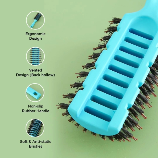 Kuber Industries Hair Brush, Flexible Bristles, Quick Drying, Suitable for All Hair Types, Round Vented, 2 Piece, Blue.-Kuber Industries Hair Brush | Flexible Bristles | Quick Drying | Suitable F