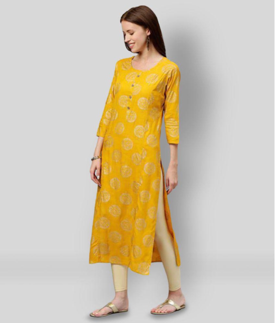 KIPEK - Yellow Rayon Womens Straight Kurti - L