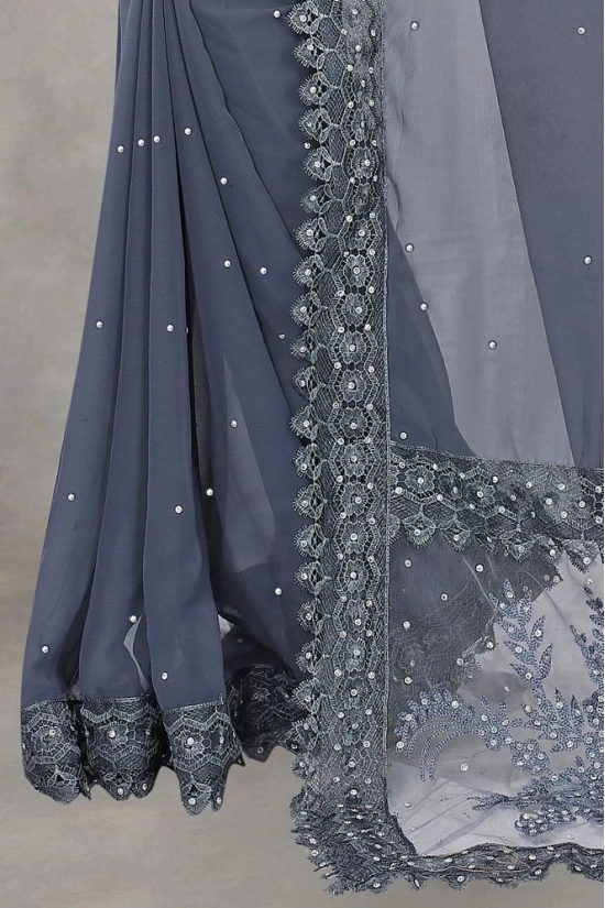 JULEE - Grey Georgette Saree With Blouse Piece ( Pack of 1 ) - Grey