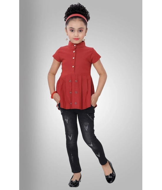 Arshia Fashions - Red Denim Girls Tunic With Jeans ( Pack of 1 ) - None