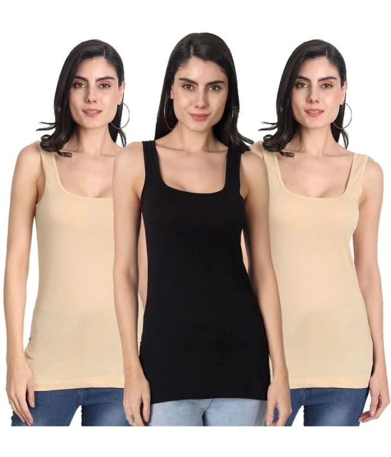 AIMLY Cotton Camisoles - Beige Pack of 3 - None