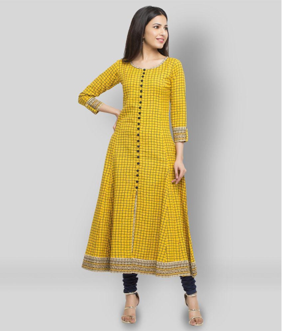 Yash Gallery - Yellow Cotton Blend Womens Front Slit Kurti ( Pack of 1 ) - XS