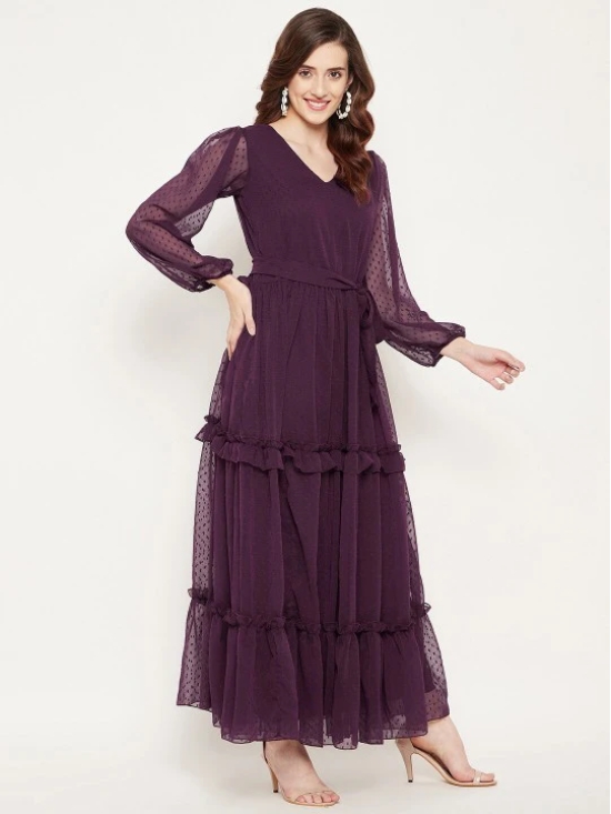 V-Neck Puff Sleeve Tiered Maxi Dress