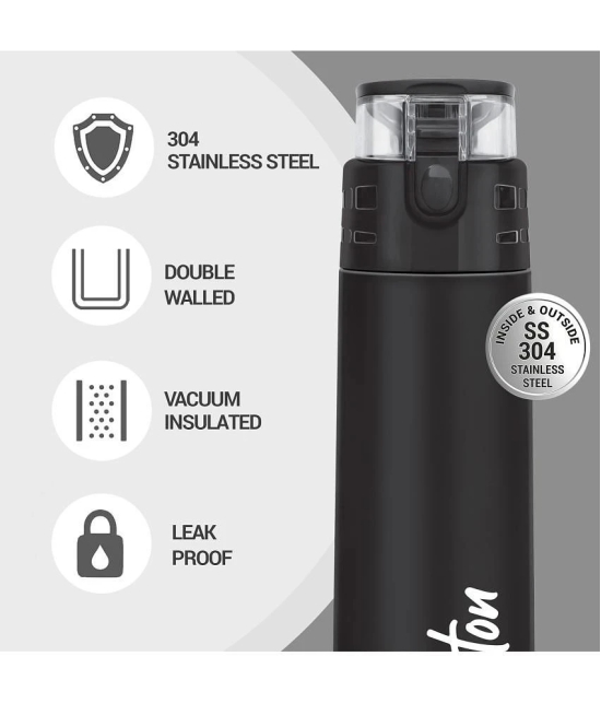 Milton Atlantis 400 Thermosteel Insulated Water Bottle, 350 ml, Black | Hot and Cold | Leak Proof | Office Bottle | Sports | Home | Kitchen | Hiking | Treking | Travel | Easy To Carry | Rust