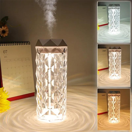 Crystal Lamp Air Humidifier Color Night Light Touch Lamp With Cool Mist Maker Fogger LED Atmosphere Room Decoration Home Decor Lights-White / USB