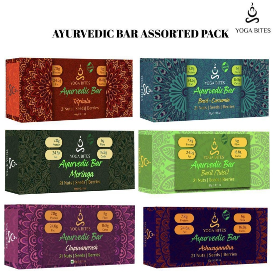 YOGABITES- Ayurveda Assorted Vegan Bars/Energy Bars for Weight Loss - 21 Nuts , Seeds , Berries with 6 Different Flavours 360 ge (60 X 6 )Immunity Boosters?