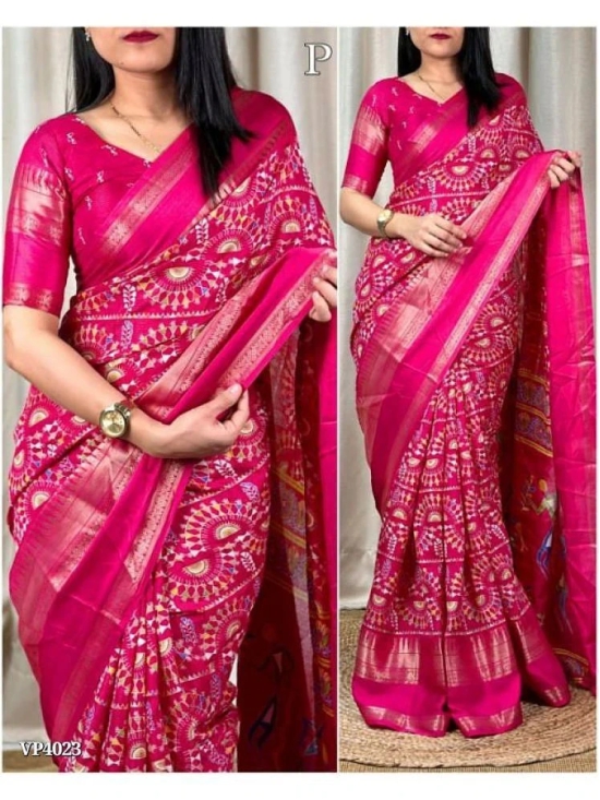 Bhuwal Fashion Art Silk Printed Saree With Blouse Piece - Pink ( Pack of 1 ) - Pink