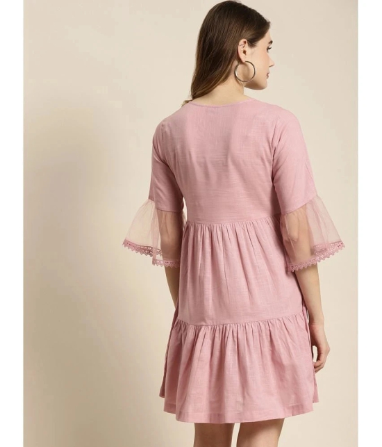 Juniper Cotton Blend Embroidered Mini Womens Fit & Flare Dress - Pink ( Pack of 1 ) - None